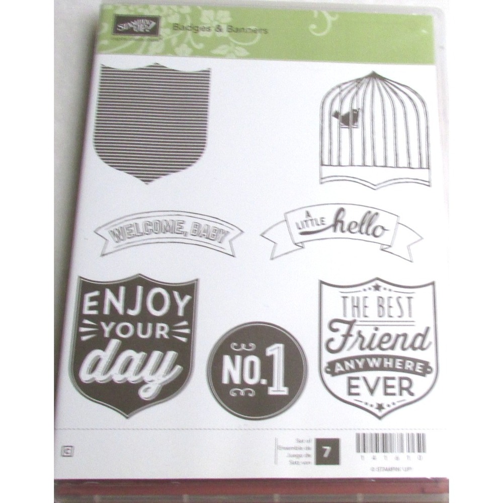 Stampin' Up Badges & Banners Rubber Stamps Set Papercraft Cardmaking 7 Pieces